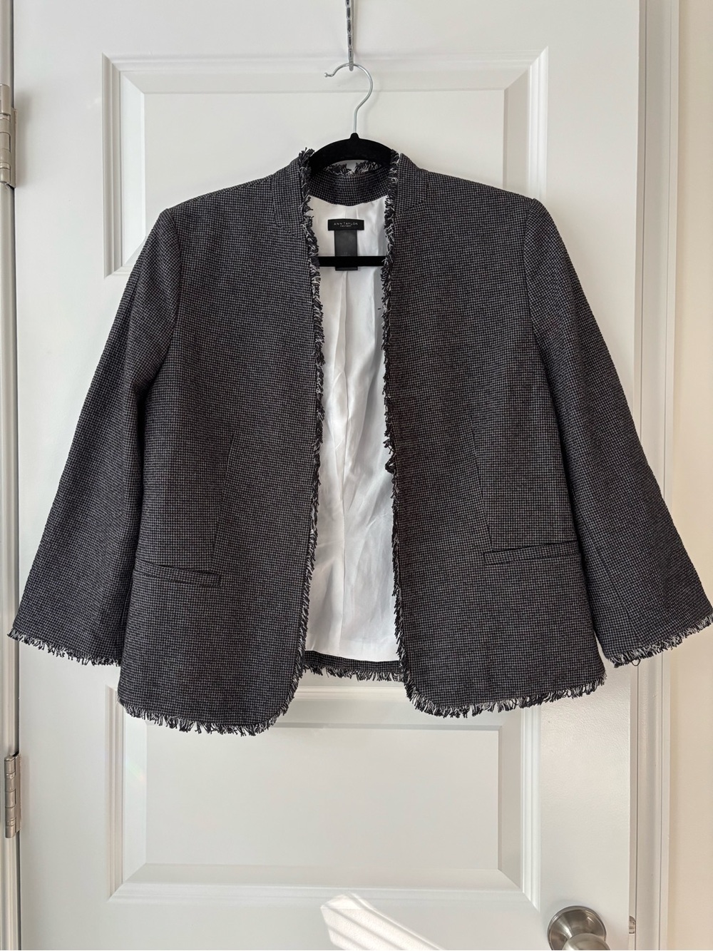 Ann Taylor Factory Tweed Fringed Open-Fromt Blazer 10